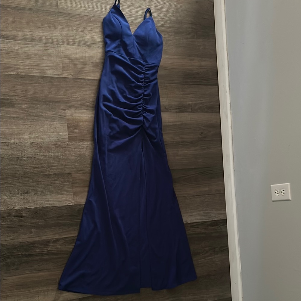 Emerald Sundae Blue Ruched Halter Maxi Gown (worn once 😂)